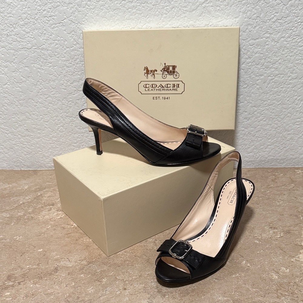 Coach Black Peep-Toe Slingback Heels